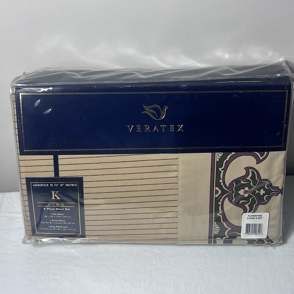 Veratex Florentine King Sheet Set 4-Piece 330 TC Egyptian Cotton Sateen‎ New
